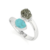 pyrite-turquoise rough shape stackable bezel-set ring
